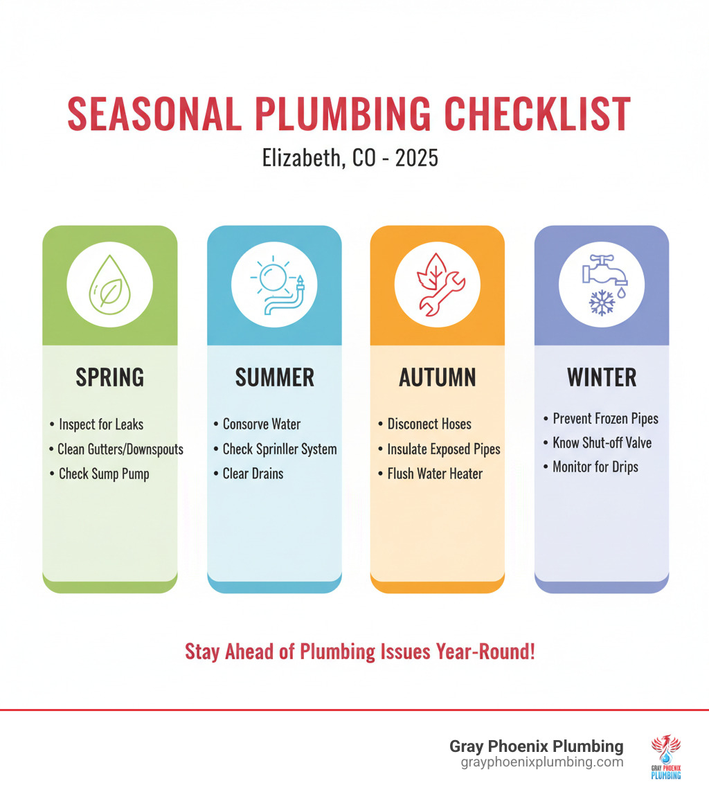 seasonal plumbing maintenance checklist - plumbing services Elizabeth CO infographic 