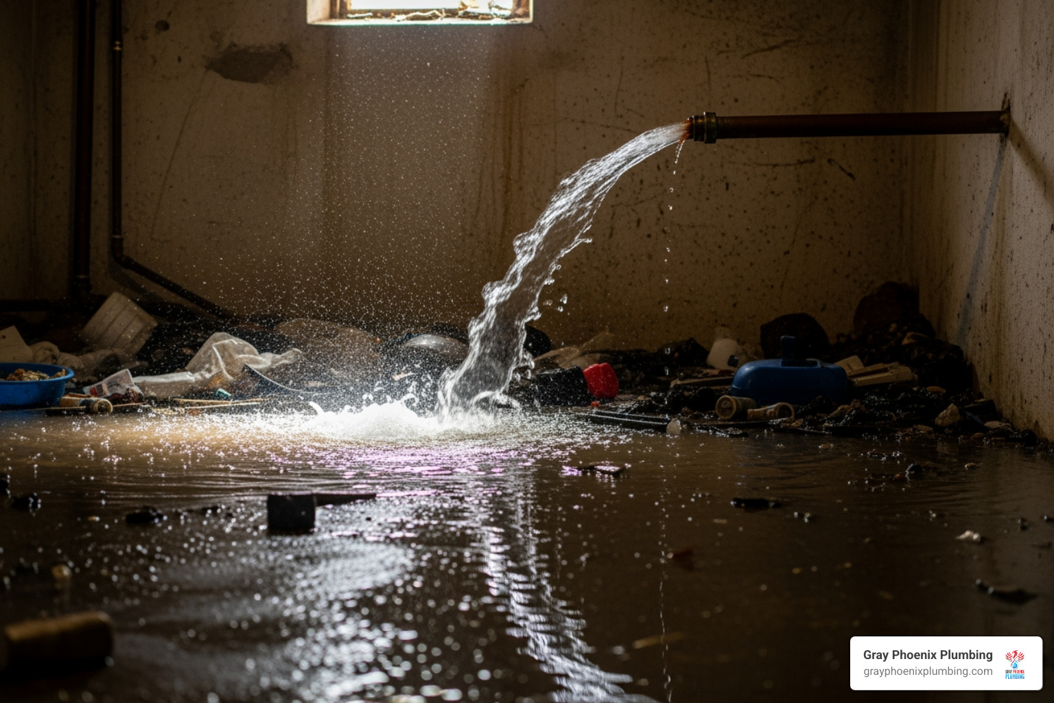 burst pipe in a basement - plumbing services Elizabeth CO