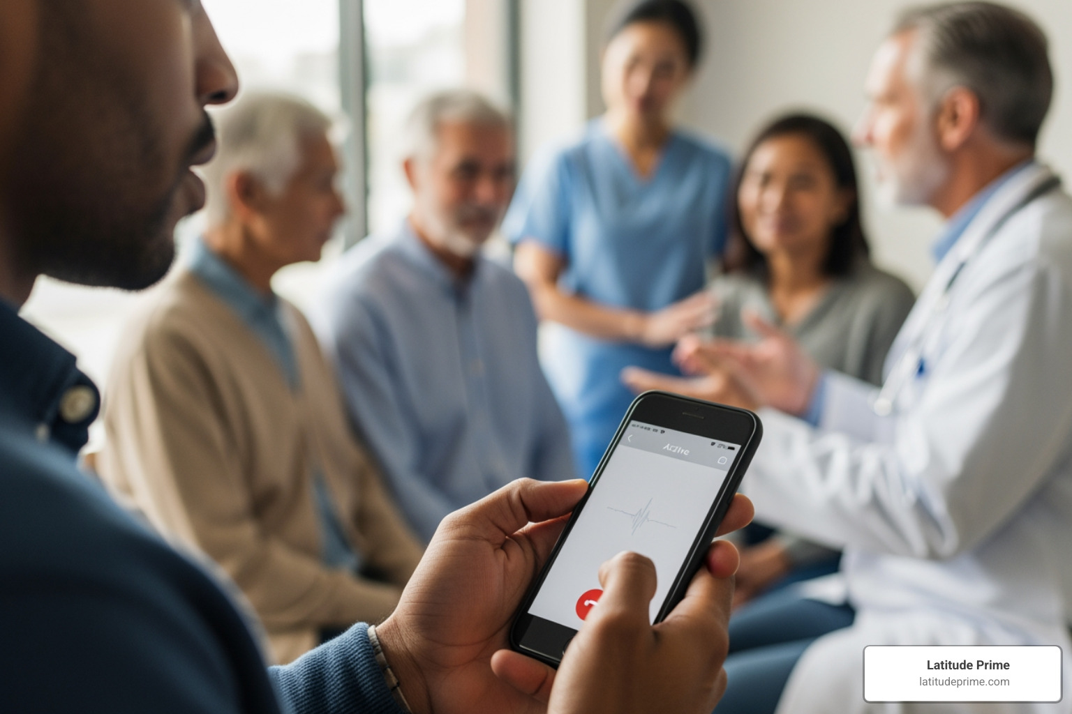 split screen showing a phone for OPI, a video call for VRI, and an in-person meeting - medical interpreter phone service