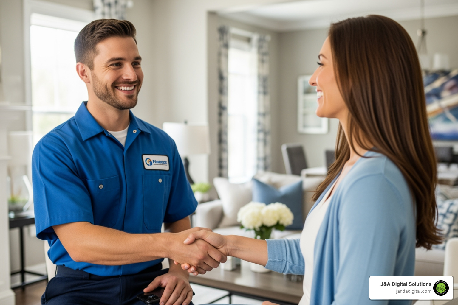 plumber interacting positively with a happy customer - plumber marketing agency
