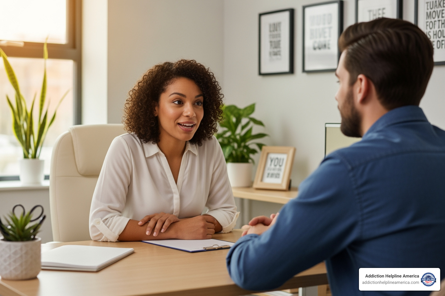 Compassionate admissions counselor speaking with a client - Kentucky alcohol rehab