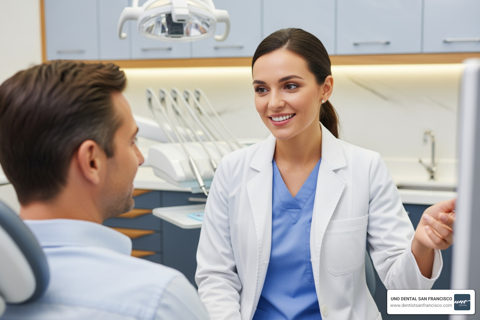 friendly dentist consulting with a patient - teeth bleaching san francisco friendly dentist consulting with a patient - teeth bleaching san francisco
