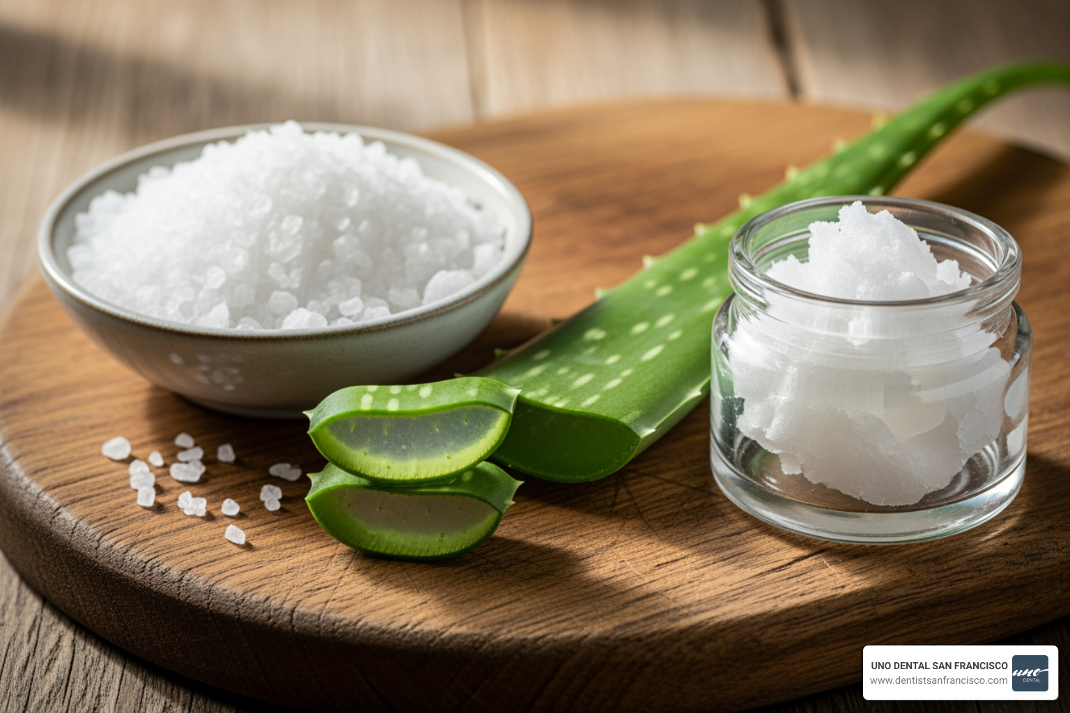 Natural ingredients like salt, aloe vera, and coconut oil - gingivitis self care Natural ingredients like salt, aloe vera, and coconut oil - gingivitis self care