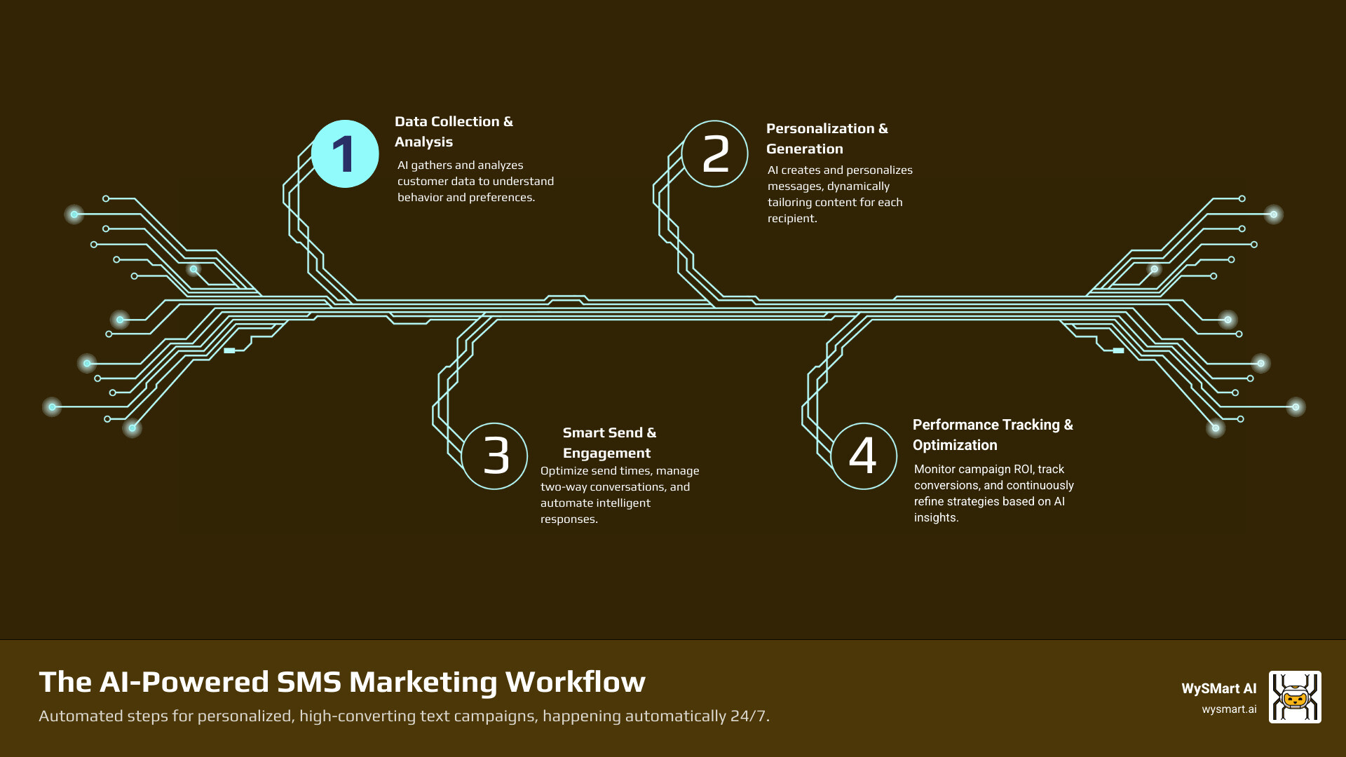 AI-powered SMS marketing process infographic - AI-powered SMS marketing infographic infographic-4-steps-tech