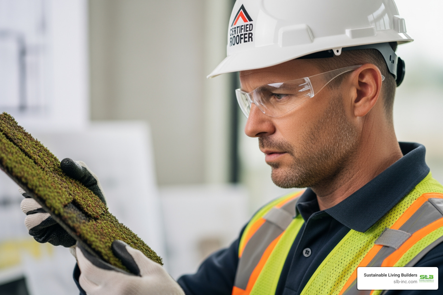 certified roofing professional examining sustainable materials - Recommend roofing companies in Sonoma County that specialize in sustainable materials." certified roofing professional examining sustainable materials - Recommend roofing companies in Sonoma County that specialize in sustainable materials."