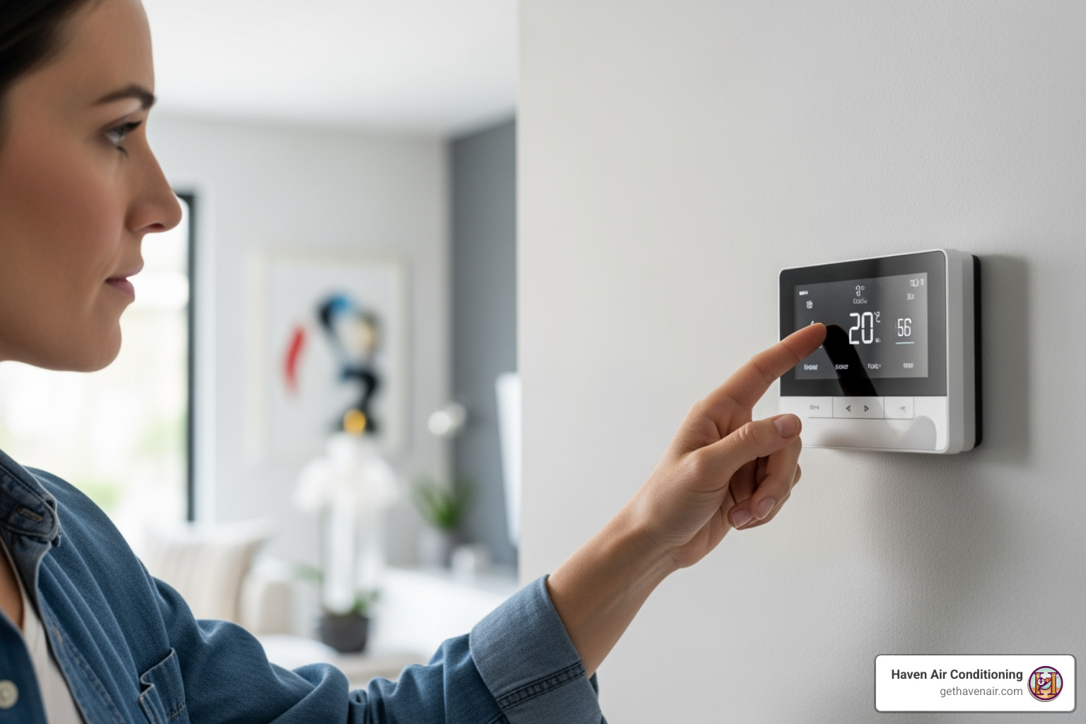 homeowner checking a thermostat - furnace blowing cold air homeowner checking a thermostat - furnace blowing cold air