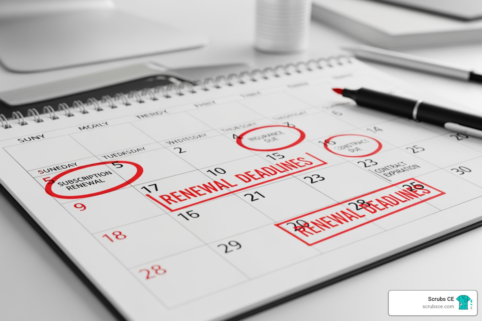 Image of a calendar with renewal dates circled. - Rad tech license renewal Image of a calendar with renewal dates circled. - Rad tech license renewal