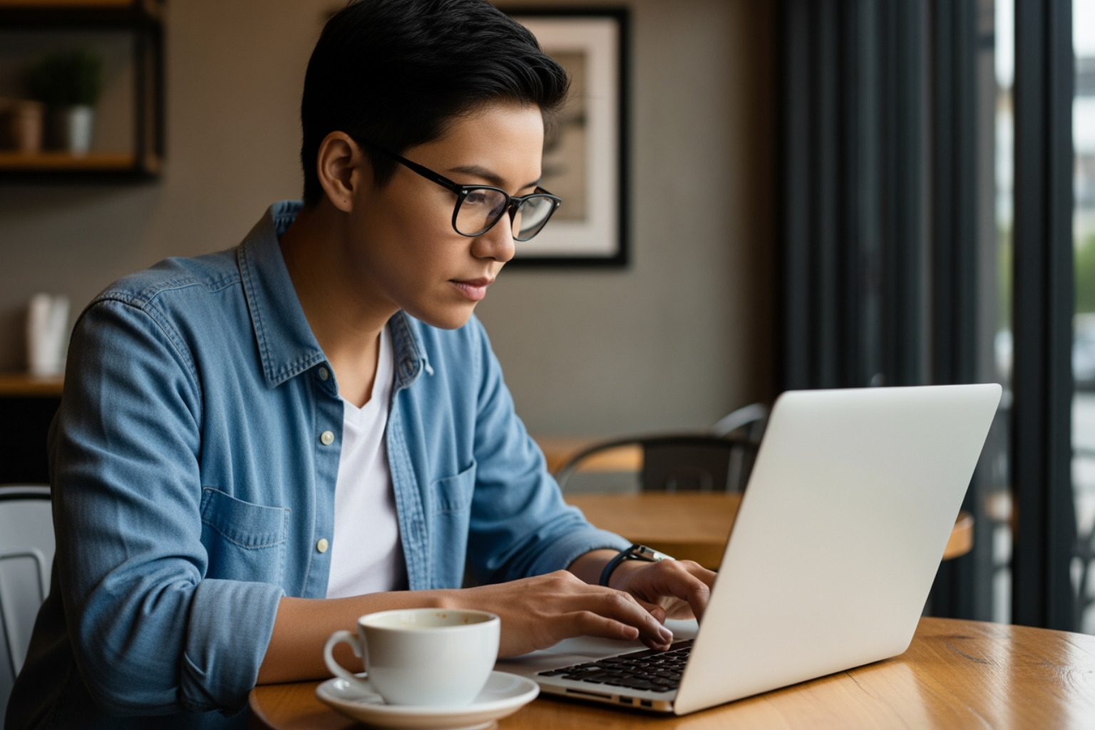 Entrepreneur reviewing business ideas on a laptop at a coffee shop - pet care franchises