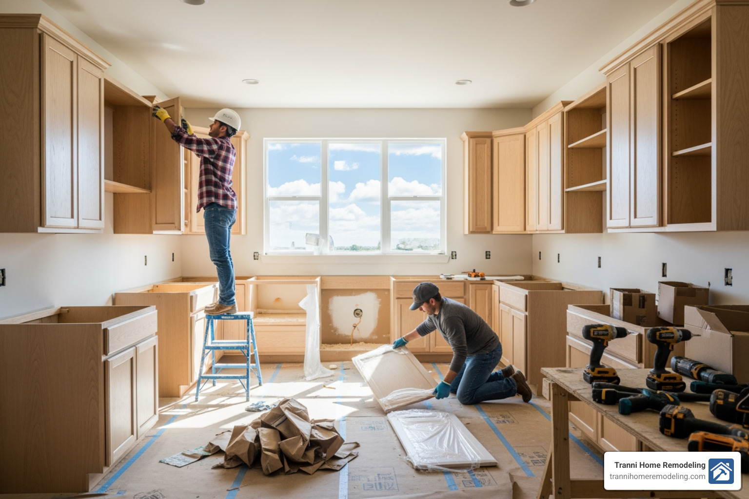kitchen during the construction phase showing new cabinet installation - kitchen and remodeling