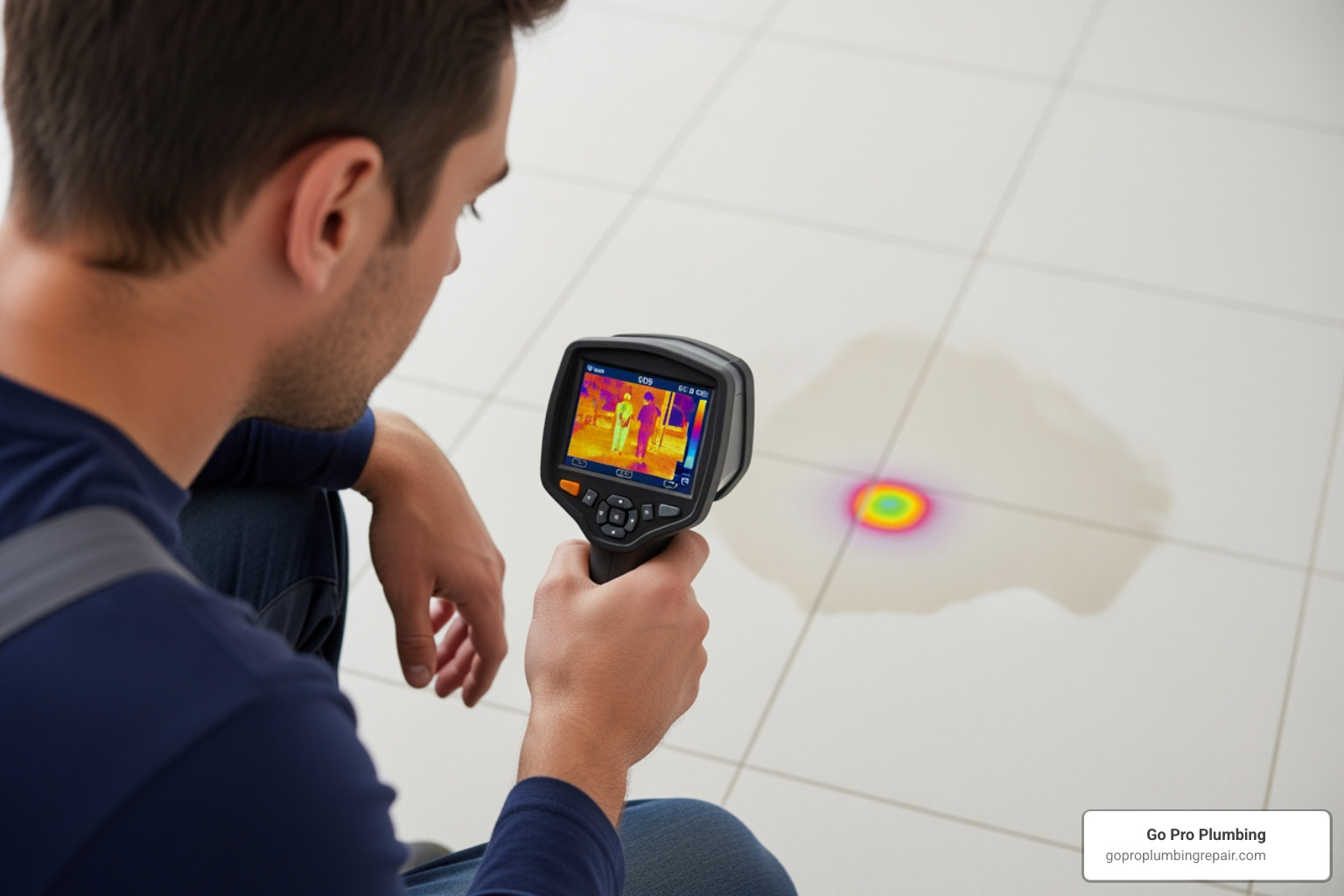 plumber using an infrared camera on a floor - leak detection under slab plumber using an infrared camera on a floor - leak detection under slab