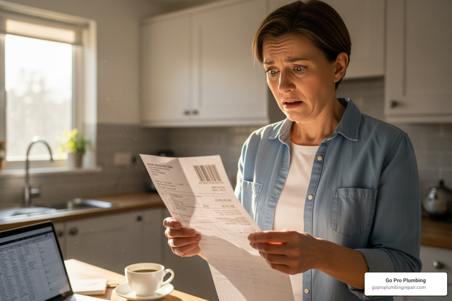 homeowner looking concerned at a high water bill - leak detection under slab homeowner looking concerned at a high water bill - leak detection under slab