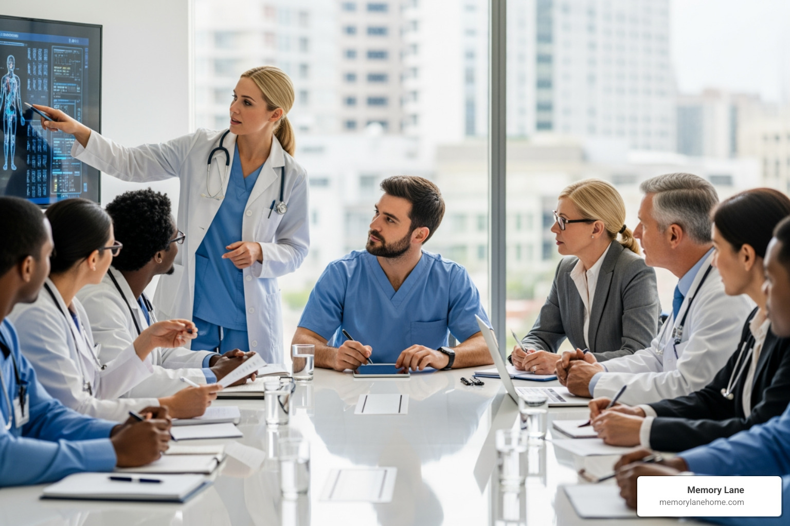 a diverse group of healthcare professionals in a meeting - dementia care consultation