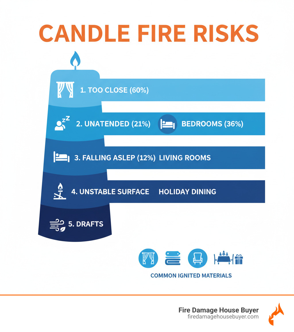 Infographic showing the top 5 causes of candle fires - candle fires