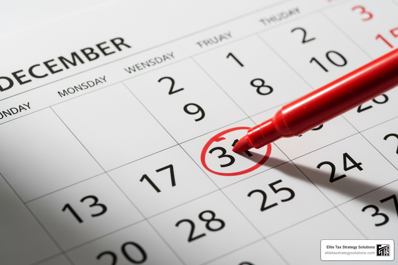 calendar with December 31st circled - small business tax planning strategies 2025 calendar with December 31st circled - small business tax planning strategies 2025