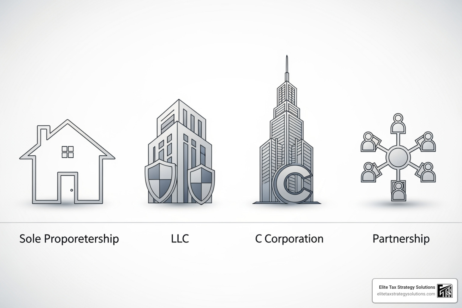 table comparing Sole Proprietorship, LLC, S-Corp, and C-Corp on key tax implications - small business tax planning strategies 2025 table comparing Sole Proprietorship, LLC, S-Corp, and C-Corp on key tax implications - small business tax planning strategies 2025