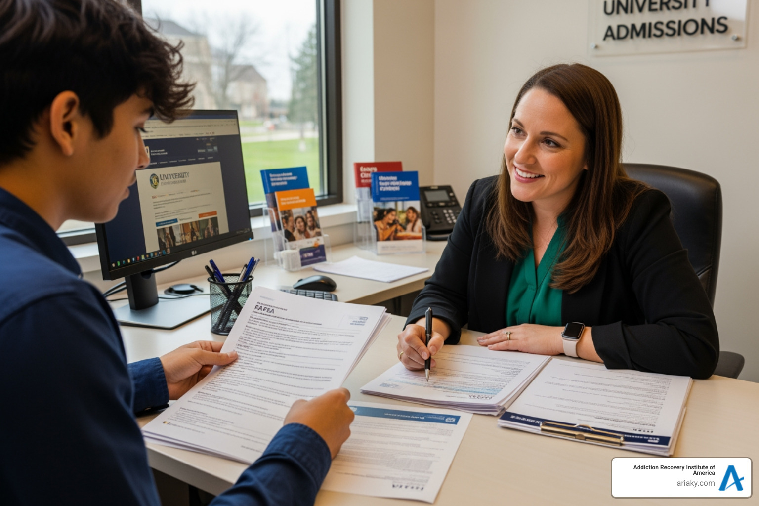person reviewing financial aid paperwork with a caring admissions coordinator - drug rehab covington ky