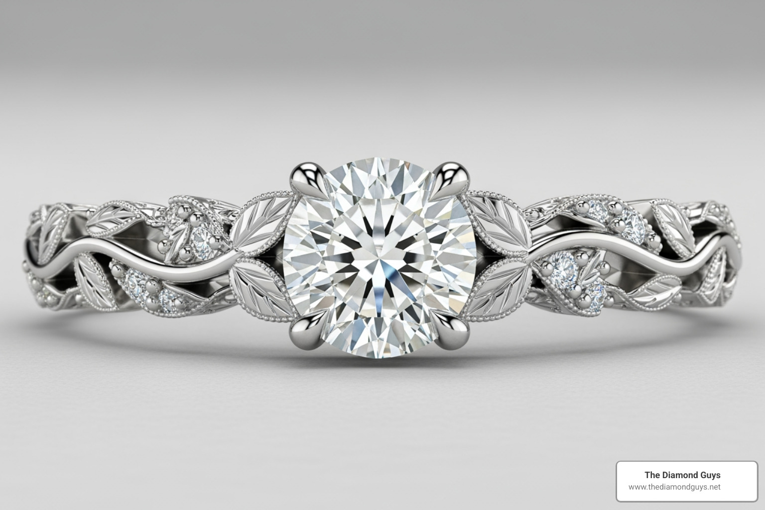 ring with a leaf or vine motif shank - unique diamond rings