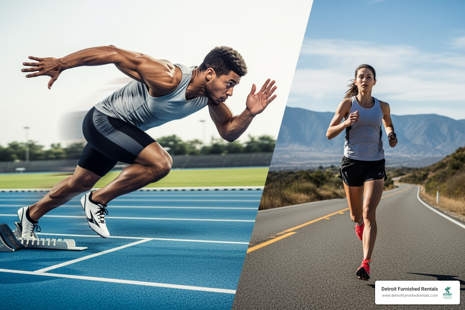 sprinter and marathon runner on a split screen - Short term business