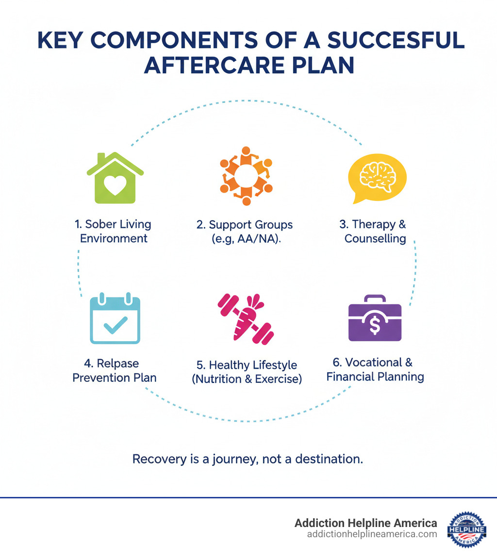 Infographic showing the key components of a successful aftercare plan - rehab near me infographic Infographic showing the key components of a successful aftercare plan - rehab near me infographic