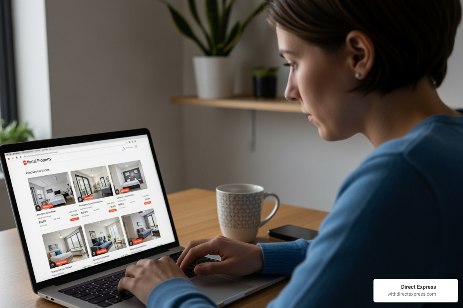 person searching for rentals on laptop - triple wide mobile homes for rent