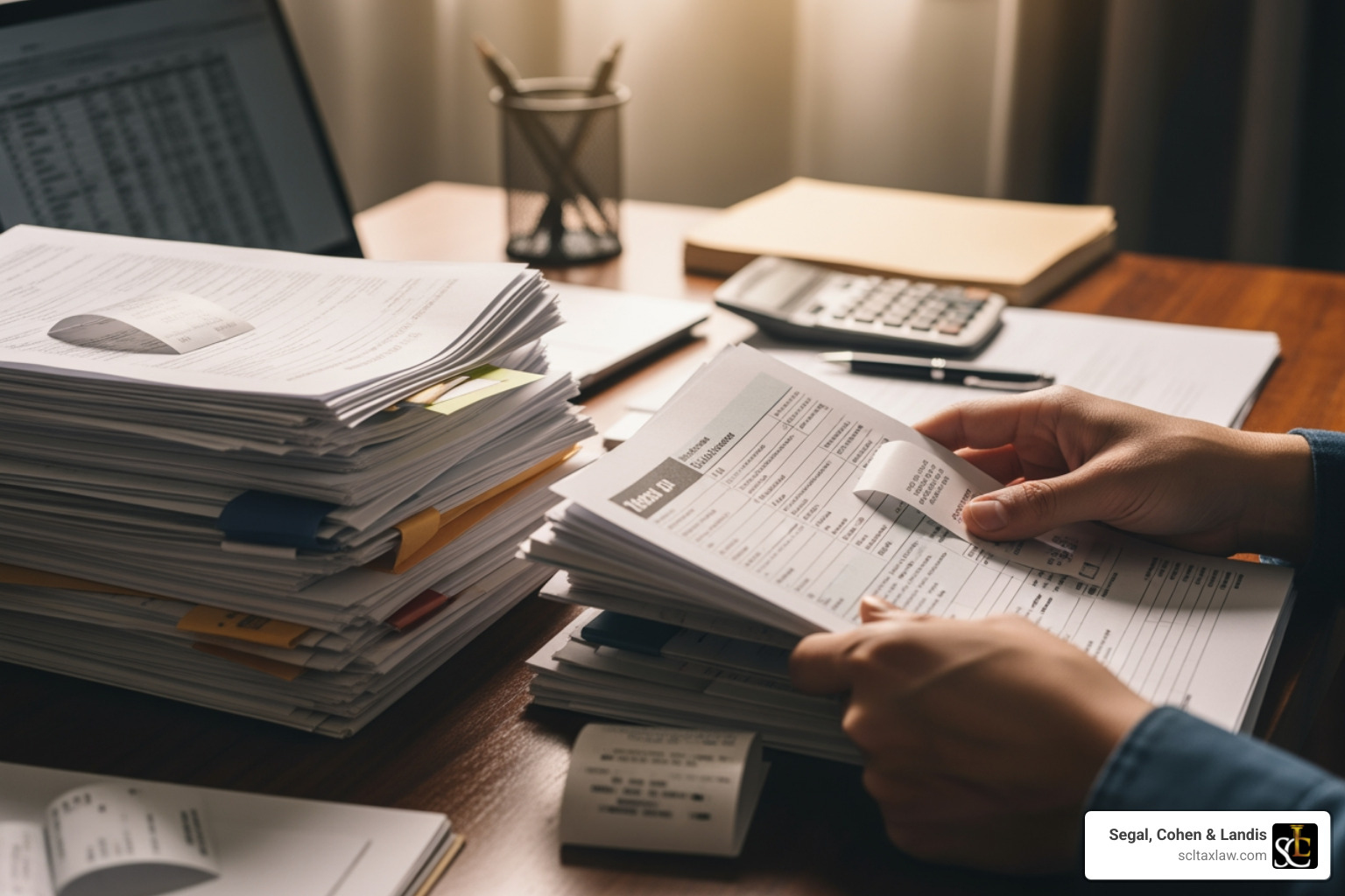 of a person organizing tax documents and receipts - individual tax audit