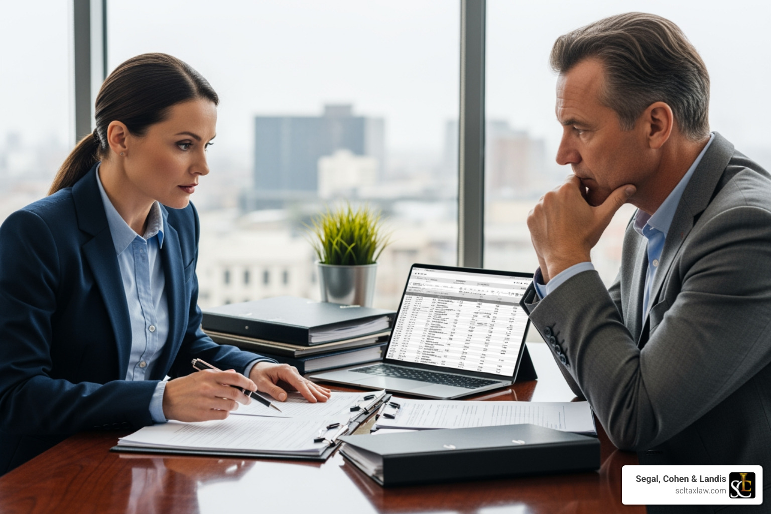 of a professional reviewing documents with a client - individual tax audit