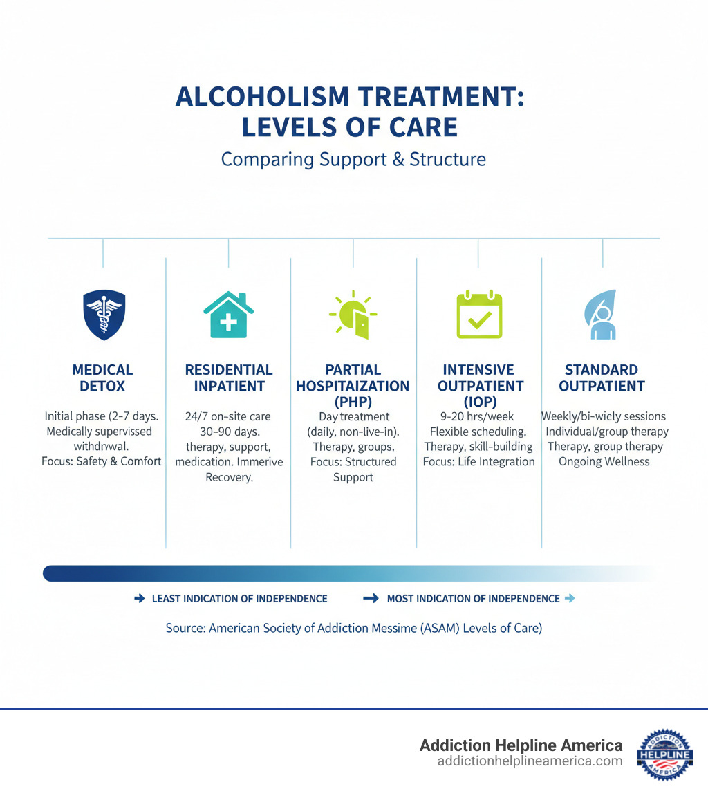 table comparing levels of care for alcoholism treatment - alcoholism treatment options infographic table comparing levels of care for alcoholism treatment - alcoholism treatment options infographic
