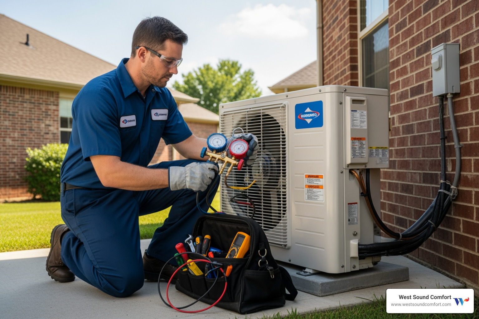 technician servicing an outdoor AC unit - hvac repair in rocky point, wa technician servicing an outdoor AC unit - hvac repair in rocky point, wa