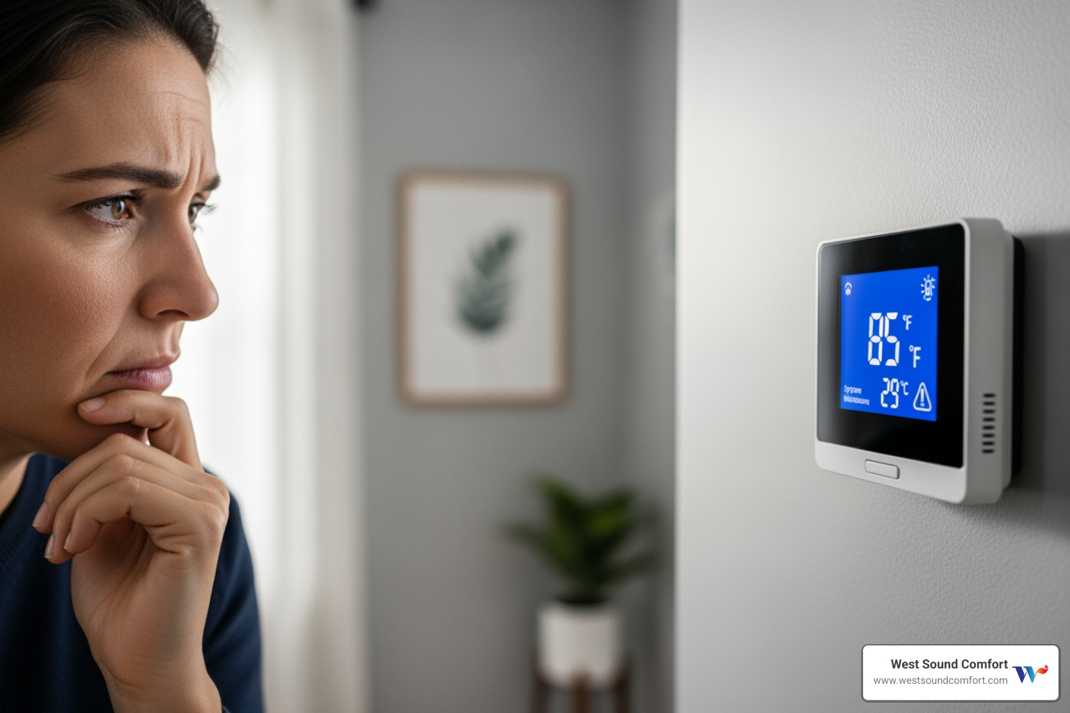 concerned homeowner looking at thermostat - hvac repair in sequim, wa concerned homeowner looking at thermostat - hvac repair in sequim, wa