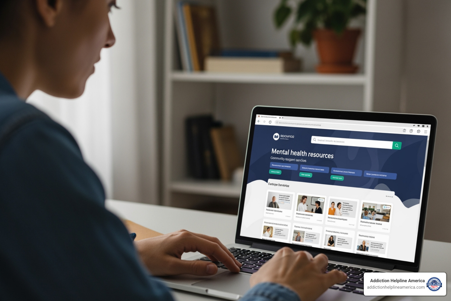 Image of a person looking at a computer screen with a resource directory open, symbolizing the search for help - free rehab Colorado Springs
