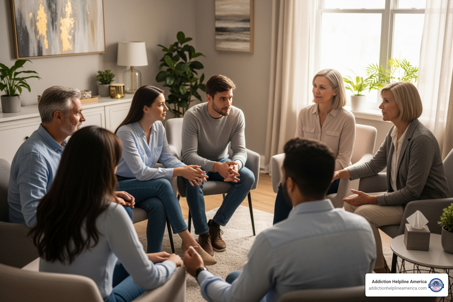 family attending a group therapy session - Mental health intervention