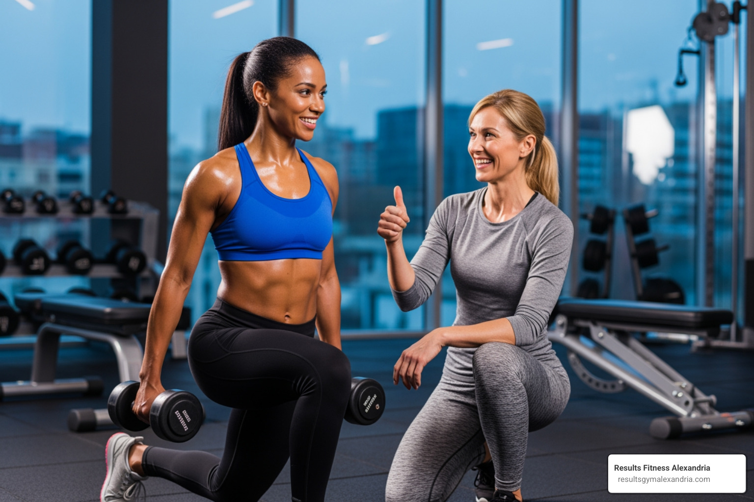 Two women encouraging each other during a workout - gym near me ladies Two women encouraging each other during a workout - gym near me ladies