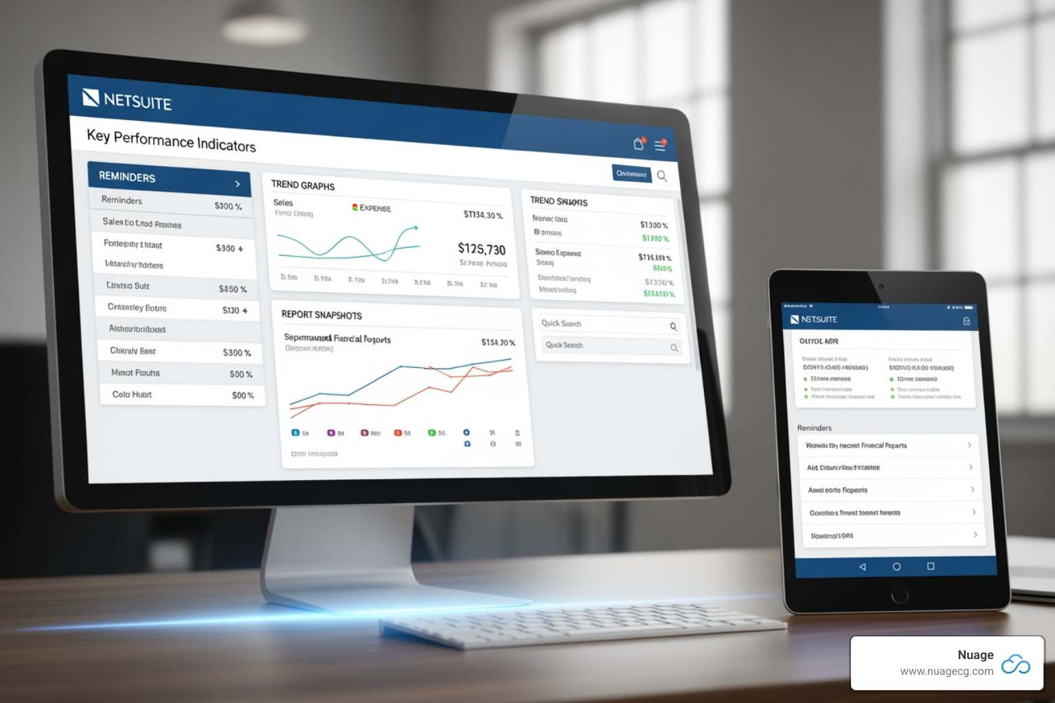 Sample NetSuite operations dashboard showing inventory levels, shipments, and open purchase orders - netsuite dashboards