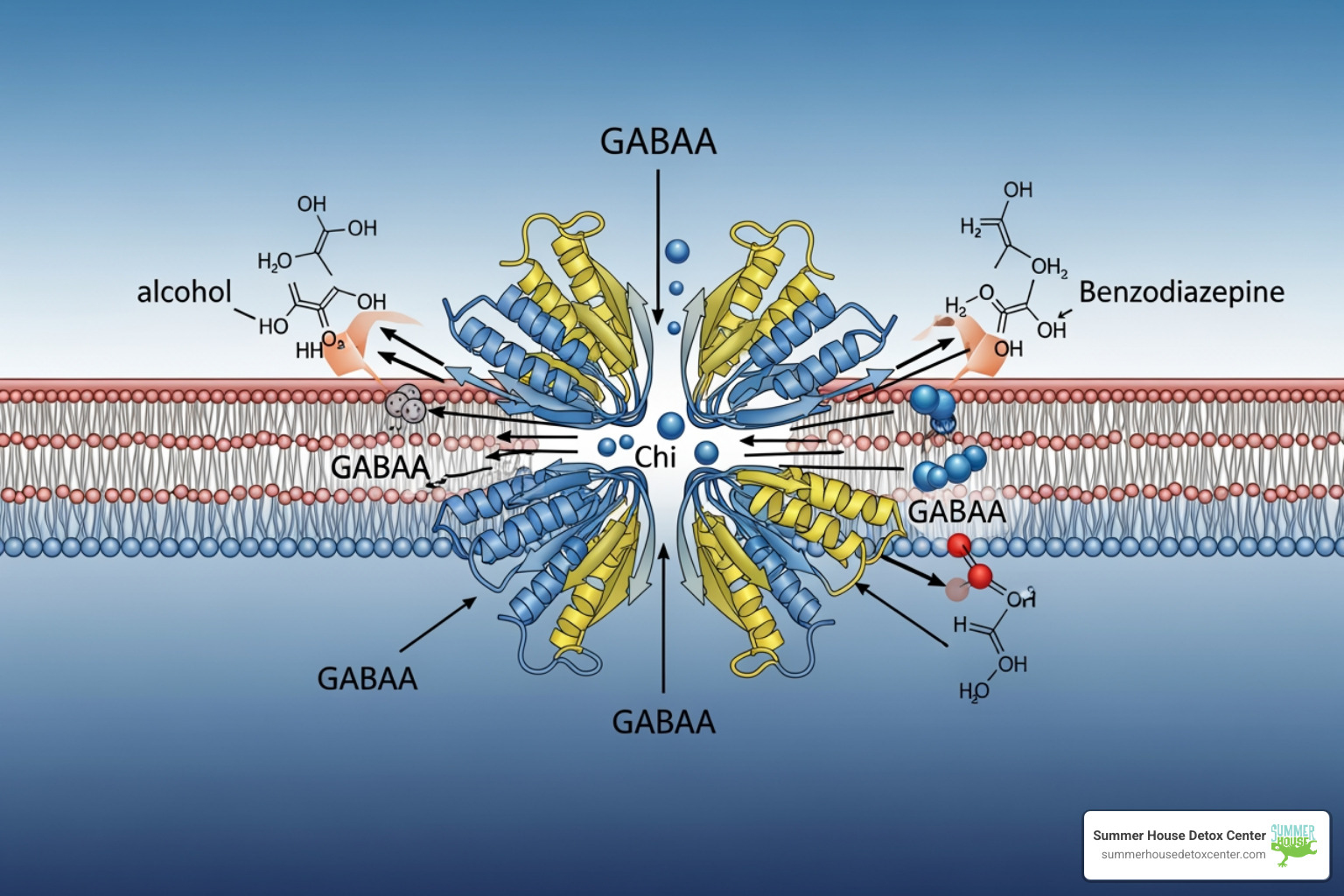 diagram showing how alcohol and benzodiazepines affect GABA receptors in the brain - benzodiazepines for alcohol detox diagram showing how alcohol and benzodiazepines affect GABA receptors in the brain - benzodiazepines for alcohol detox