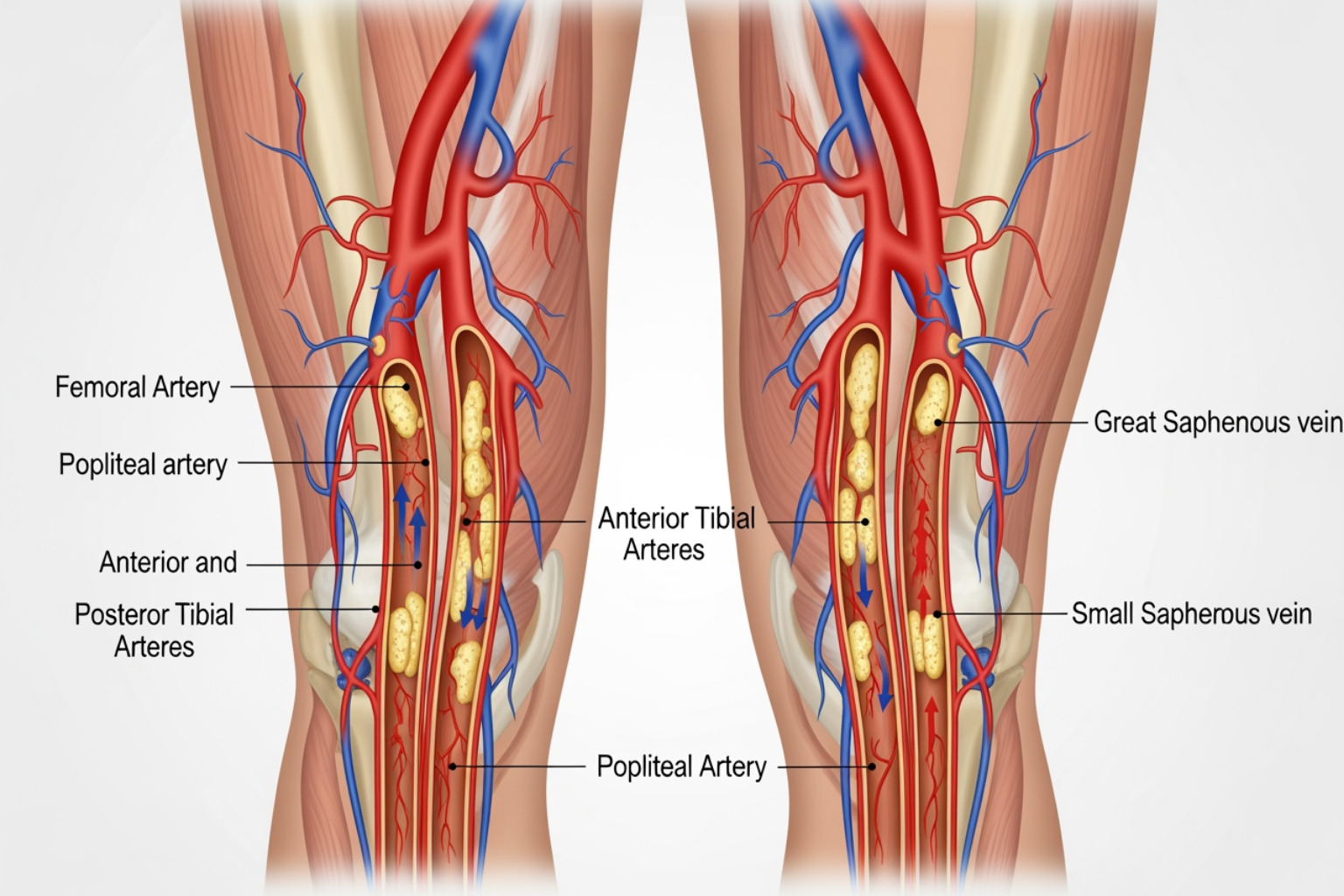 illustration of poor blood flow in leg arteries and veins - sore legs for no reason illustration of poor blood flow in leg arteries and veins - sore legs for no reason