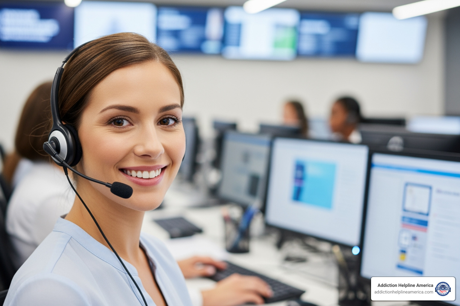 friendly helpline operator with a headset - substance abuse treatment helpline