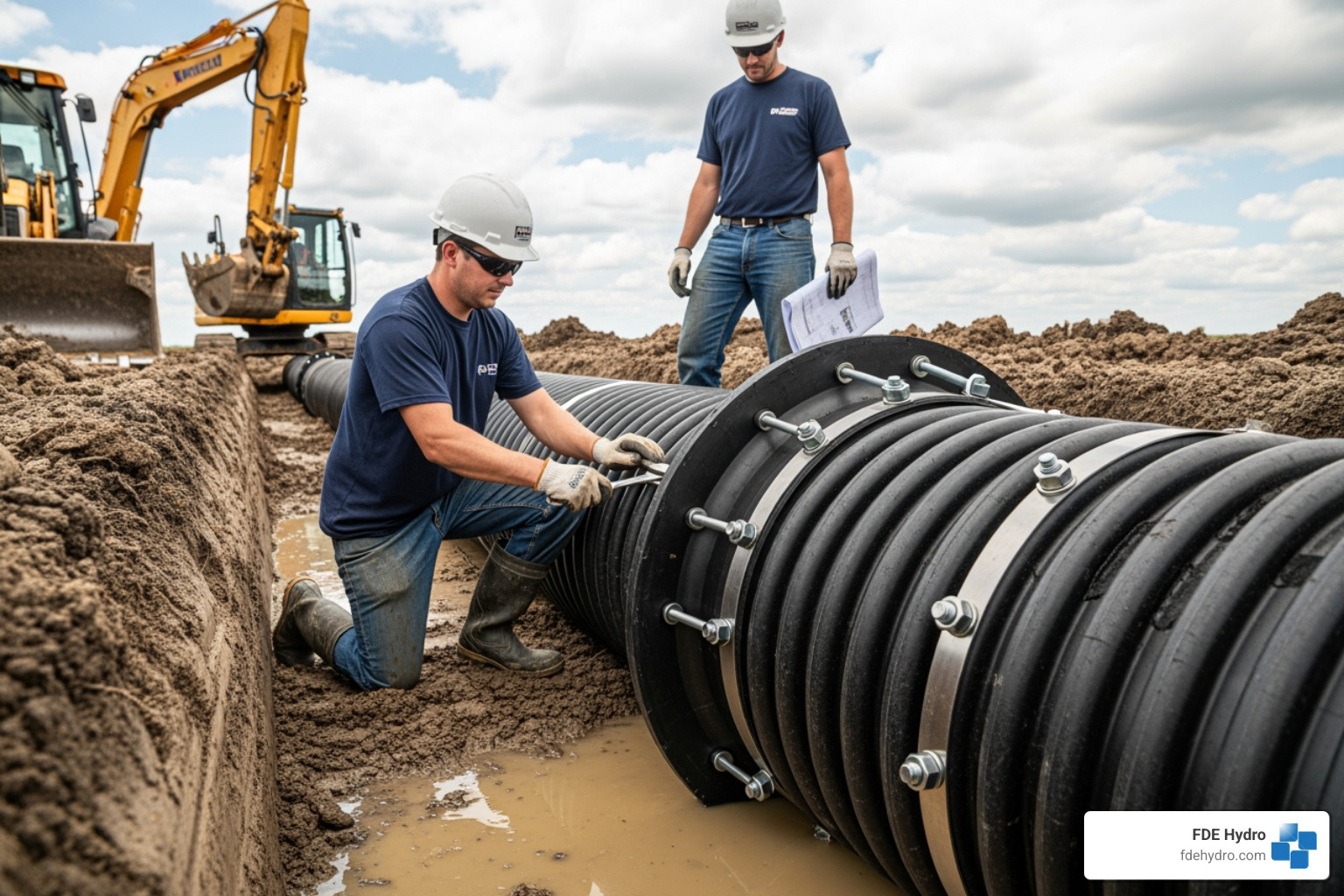image of an anti-seep collar being fitted to a pipe - Water control structures