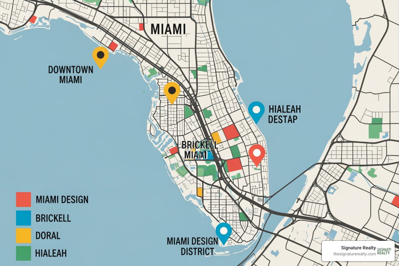 map highlighting key business districts in Miami, Doral, and Hialeah - virtual office providers map highlighting key business districts in Miami, Doral, and Hialeah - virtual office providers