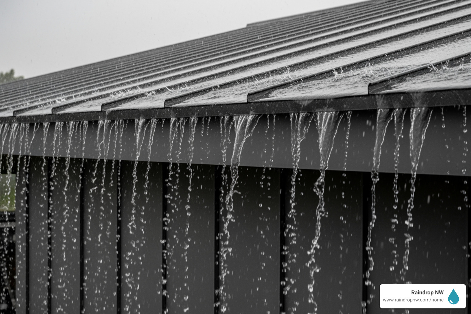 metal roof effectively shedding heavy rain - best metal roofing company in first addition or