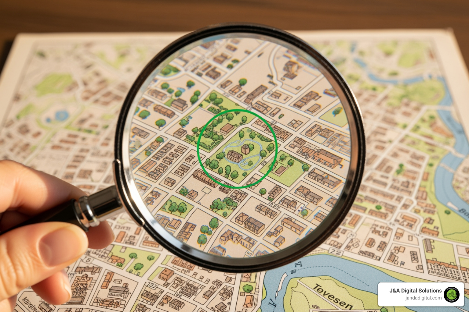 magnifying glass over a map of a town, highlighting a specific neighborhood - lead generation campaign near me magnifying glass over a map of a town, highlighting a specific neighborhood - lead generation campaign near me