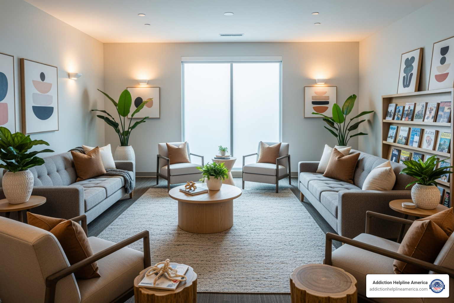 comfortable and modern group therapy room in a California facility - california addiction treatment center comfortable and modern group therapy room in a California facility - california addiction treatment center