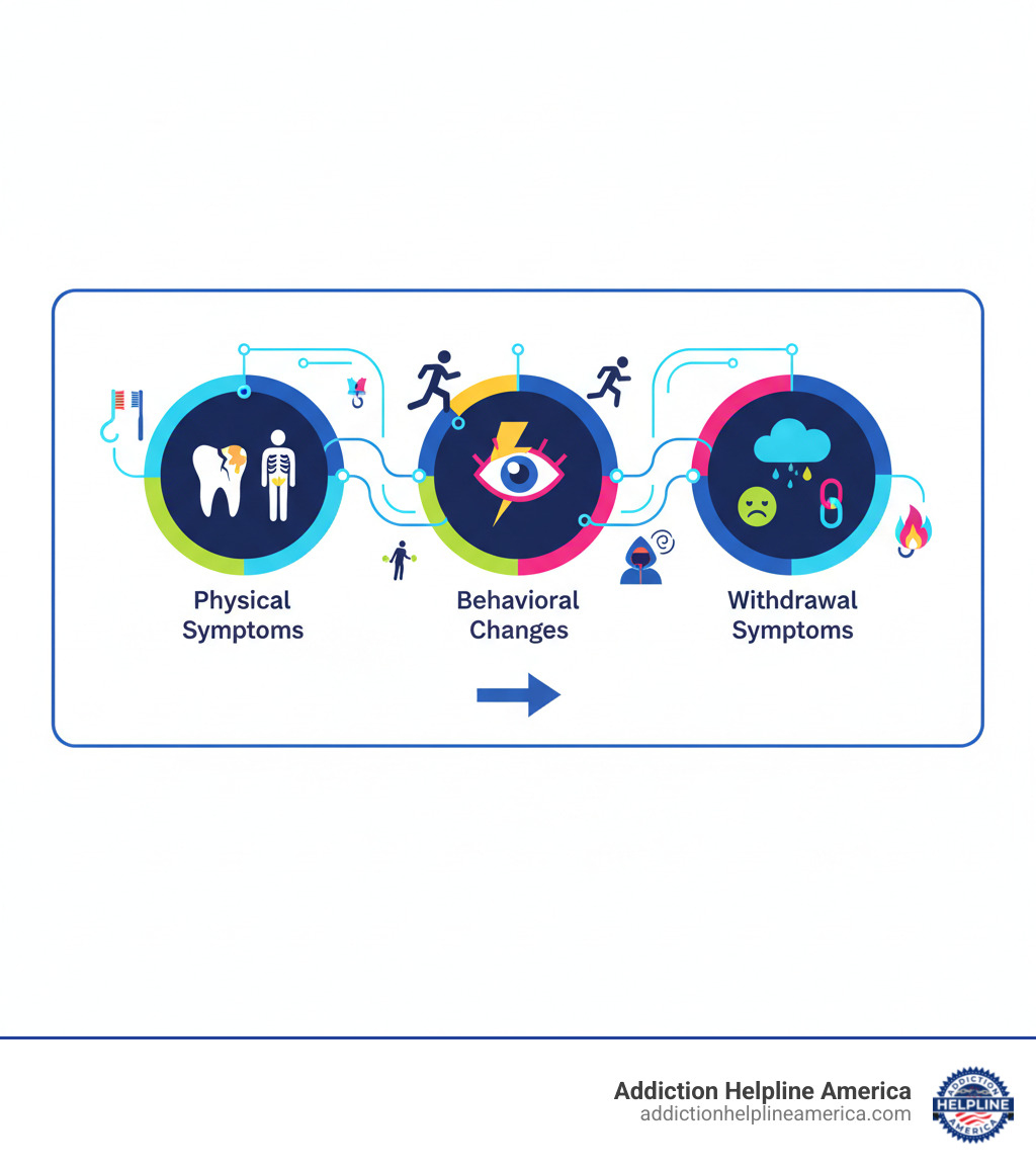 infographic showing signs of meth addiction including physical symptoms like tooth decay and weight loss, behavioral changes like increased activity and paranoia, and withdrawal symptoms like depression and intense cravings - meth addiction treatment center california infographic 