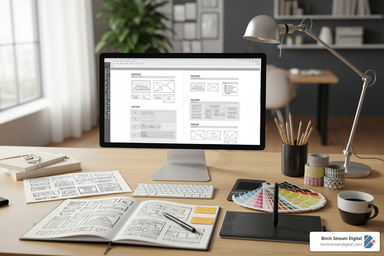 designer's desk with wireframe - professional website redesign