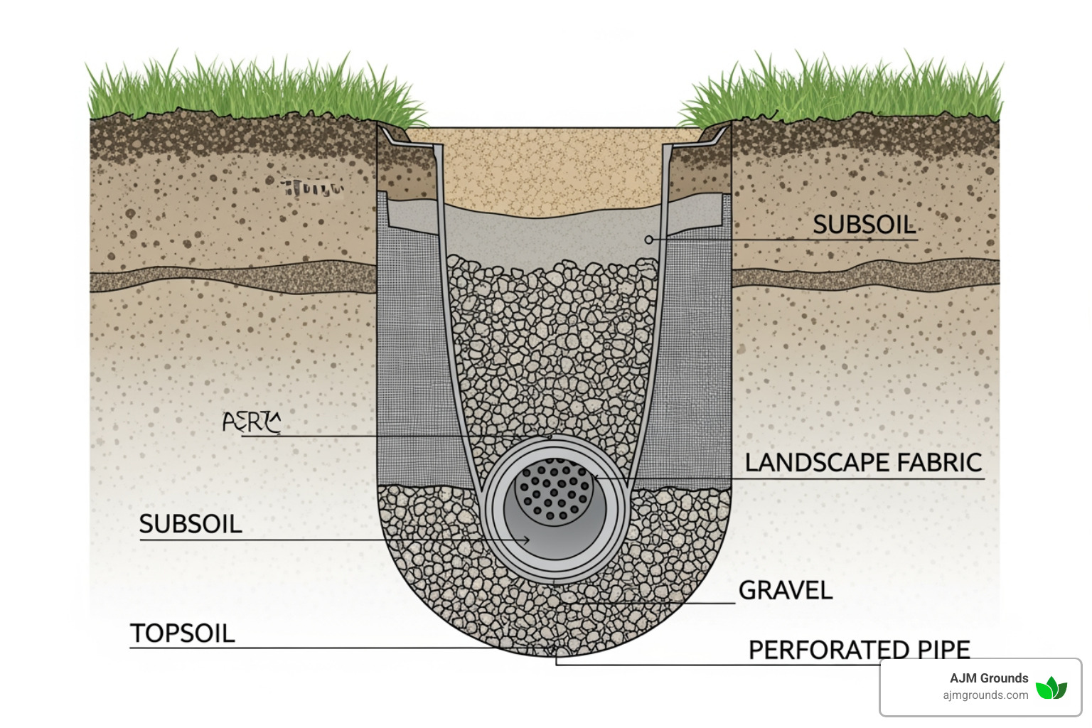 Cross-section of a properly installed French drain - installing patio drainage