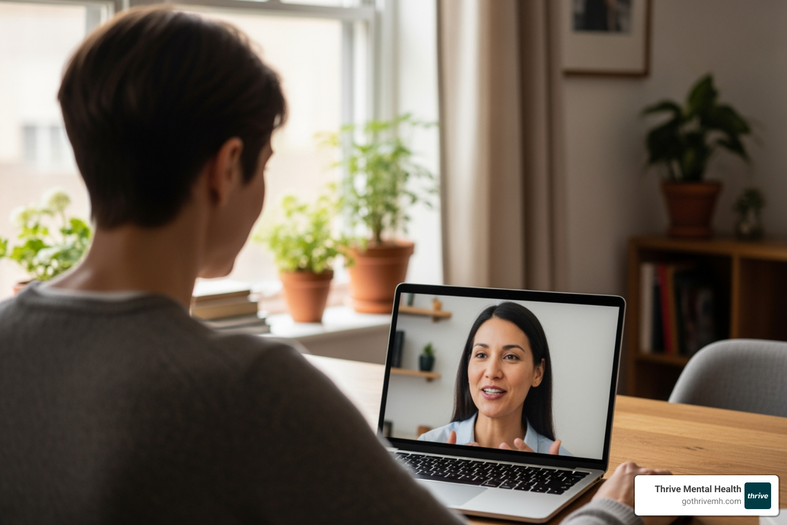 Virtual therapy session between a professional and therapist - therapy for working adults Virtual therapy session between a professional and therapist - therapy for working adults