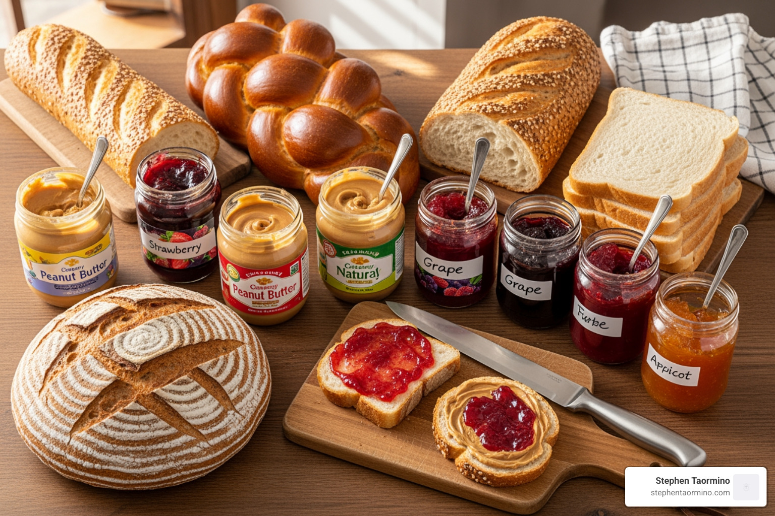 Various bread, peanut butter, and jelly - How to Create the Best PB&J Sandwich