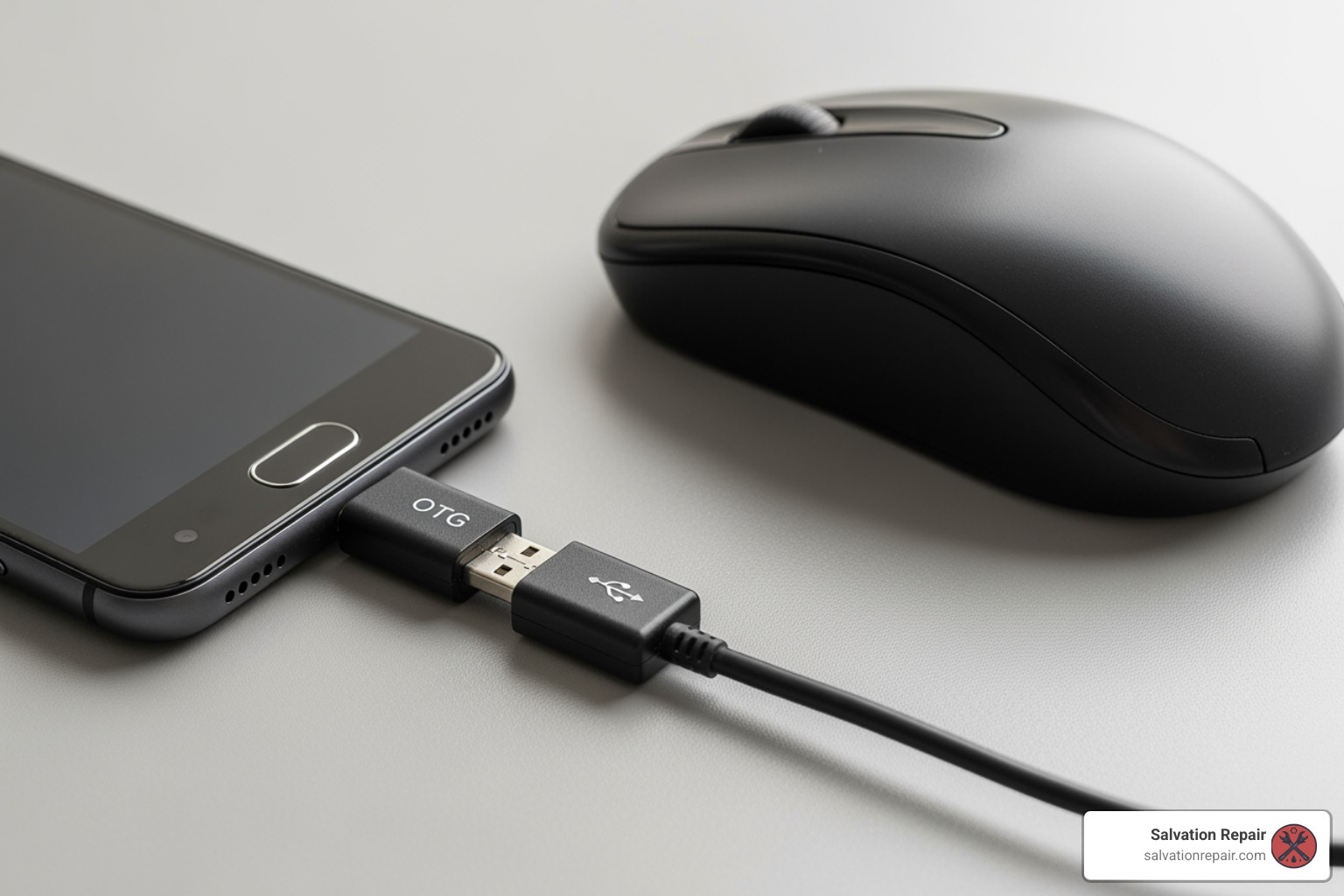 phone connected to mouse via OTG adapter - Broken phone screen phone connected to mouse via OTG adapter - Broken phone screen