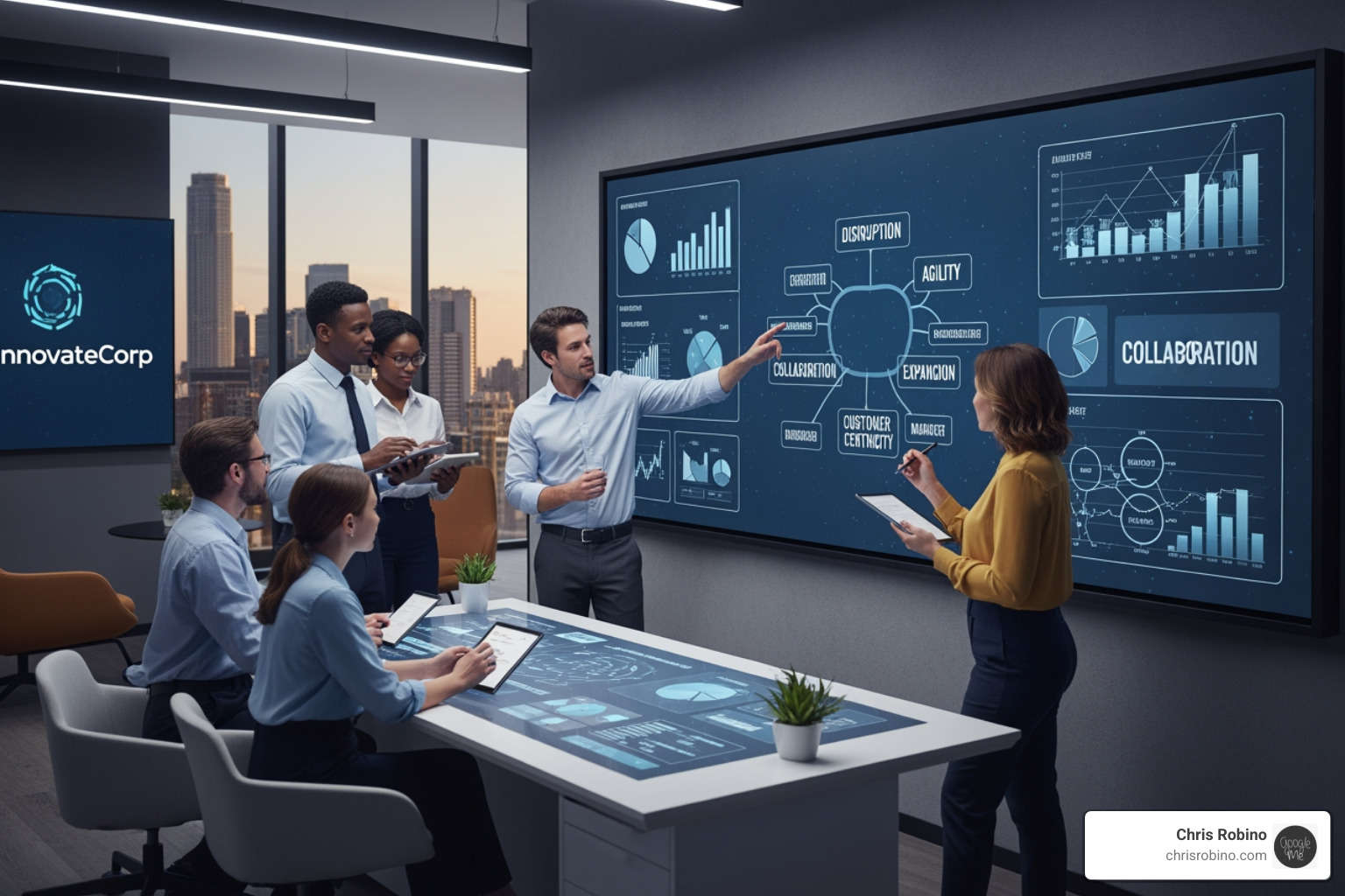 Four distinct icons representing product, process, business model, and disruptive innovation - Business innovation strategies