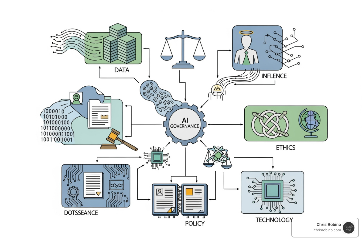 Flowchart showing the components of an AI governance framework - AI regulatory compliance