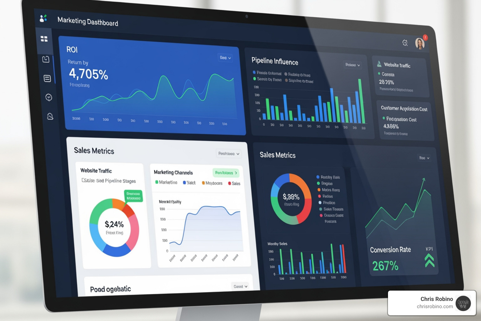 A marketing dashboard showing ROI and pipeline influence from content - how to use case studies in saas content marketing A marketing dashboard showing ROI and pipeline influence from content - how to use case studies in saas content marketing
